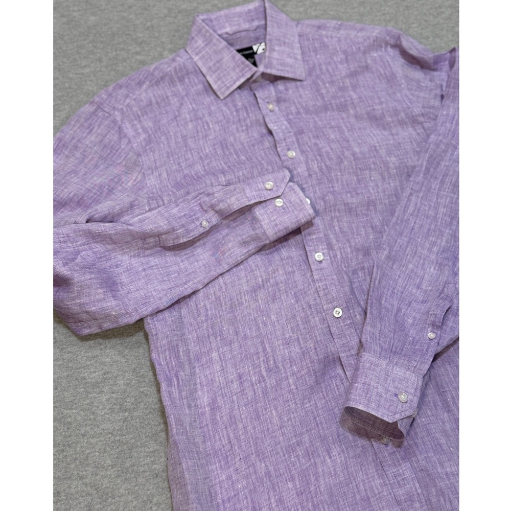 Saks Fifth Avenue Mens Purple 100% Linen Long Sleeve Button Down Shirt Medium